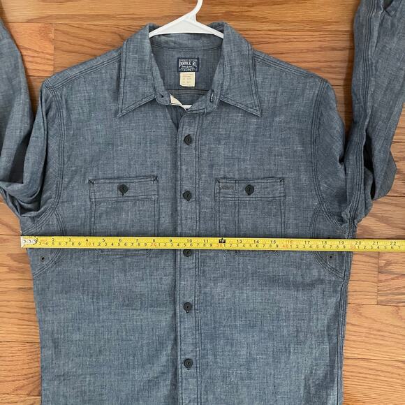 RRL Double RL Work Shirt Mens Small 15" Denim Chambray Blue Cotton Long Sleeve - Picture 10 of 12